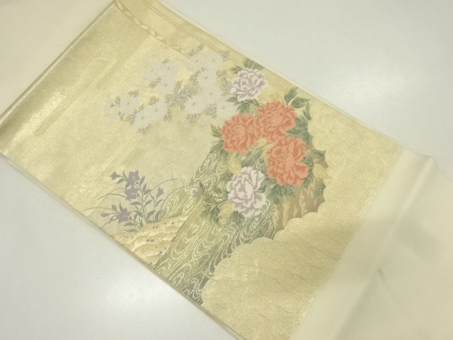JAPANESE KIMONO / VINTAGE NAGOYA OBI / WOVEN PEONY &amp; KIKU